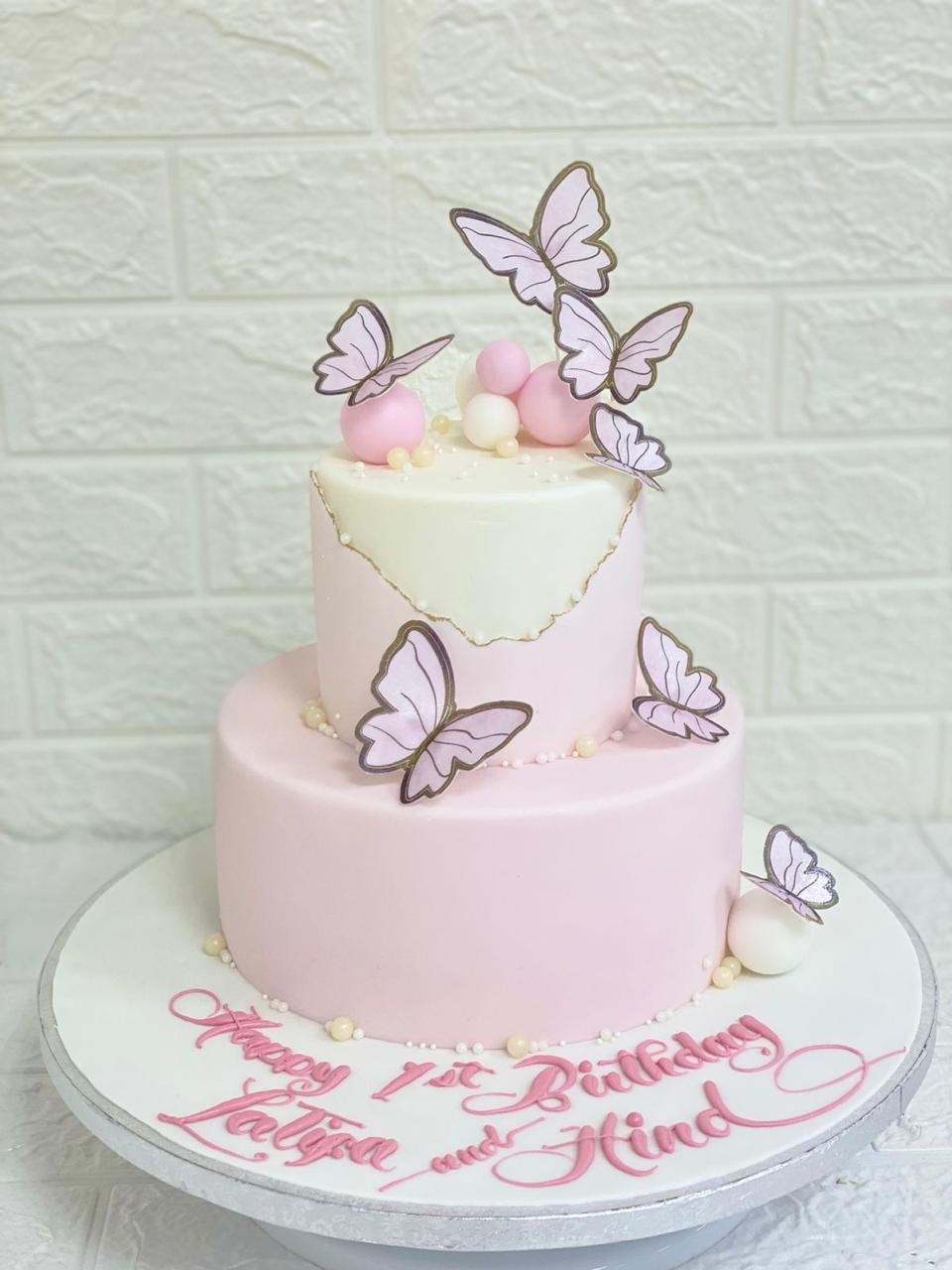 Cake with Butterfly-2 tier Pink
